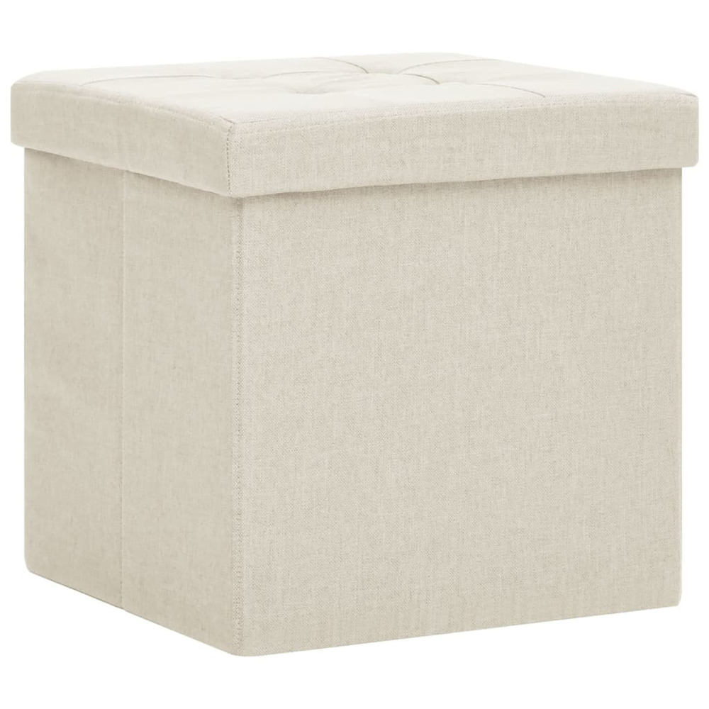 Tabouret de rangement pliable blanc crème faux lin