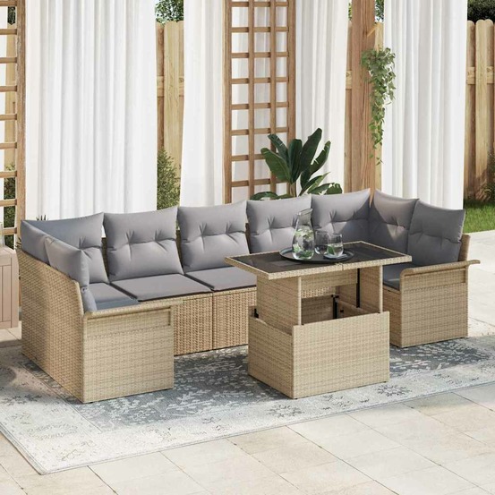 Ensemble de canapé de jardin 8 pcs beige poly rotin
