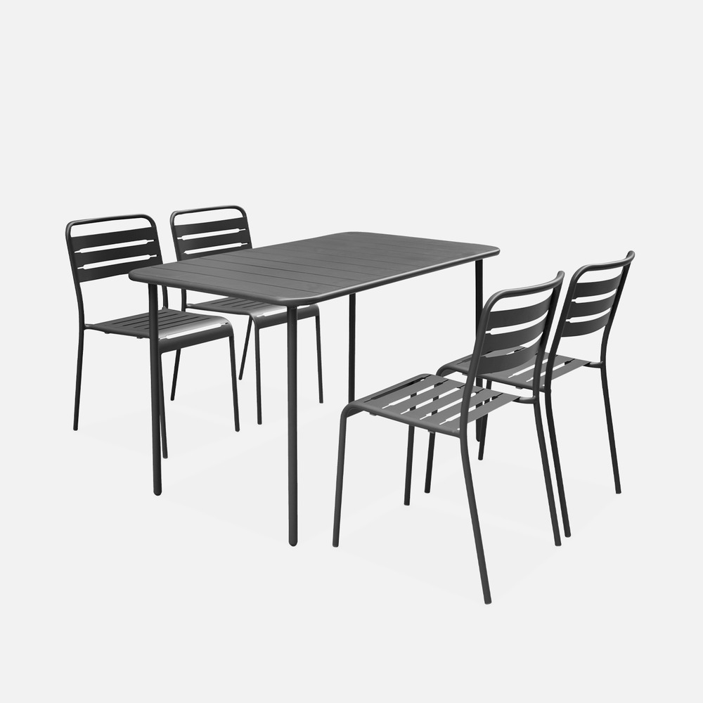 Table de jardin et 4 chaises en acier, amélia, 120x70xh72.5cm (12.2kg)