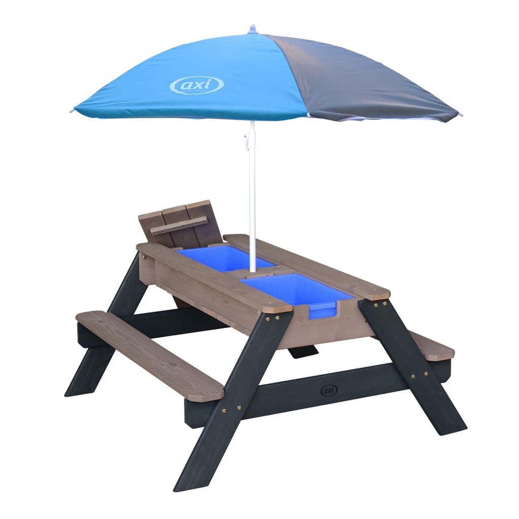 Table de pique-nique à sable et eau et parasol anthracite et gris