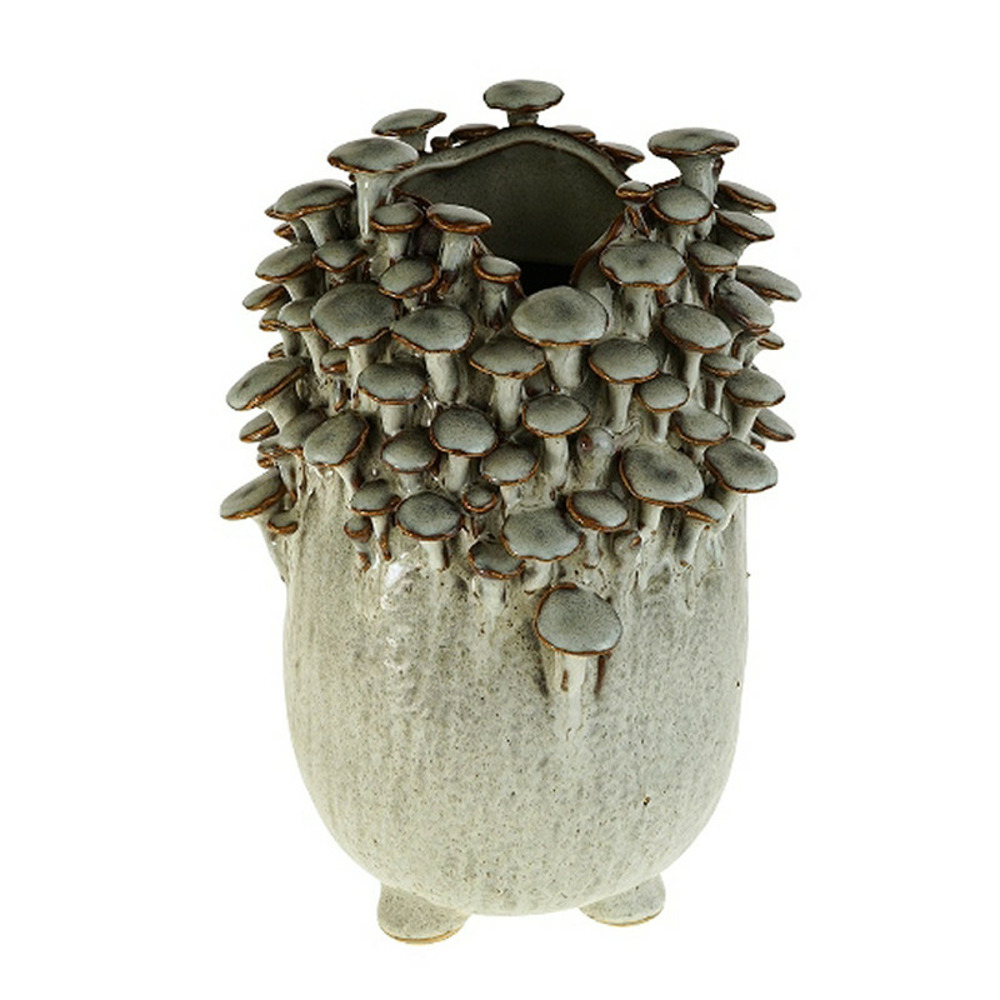 Vase champignons bleu gris céramique 21x21x32cm