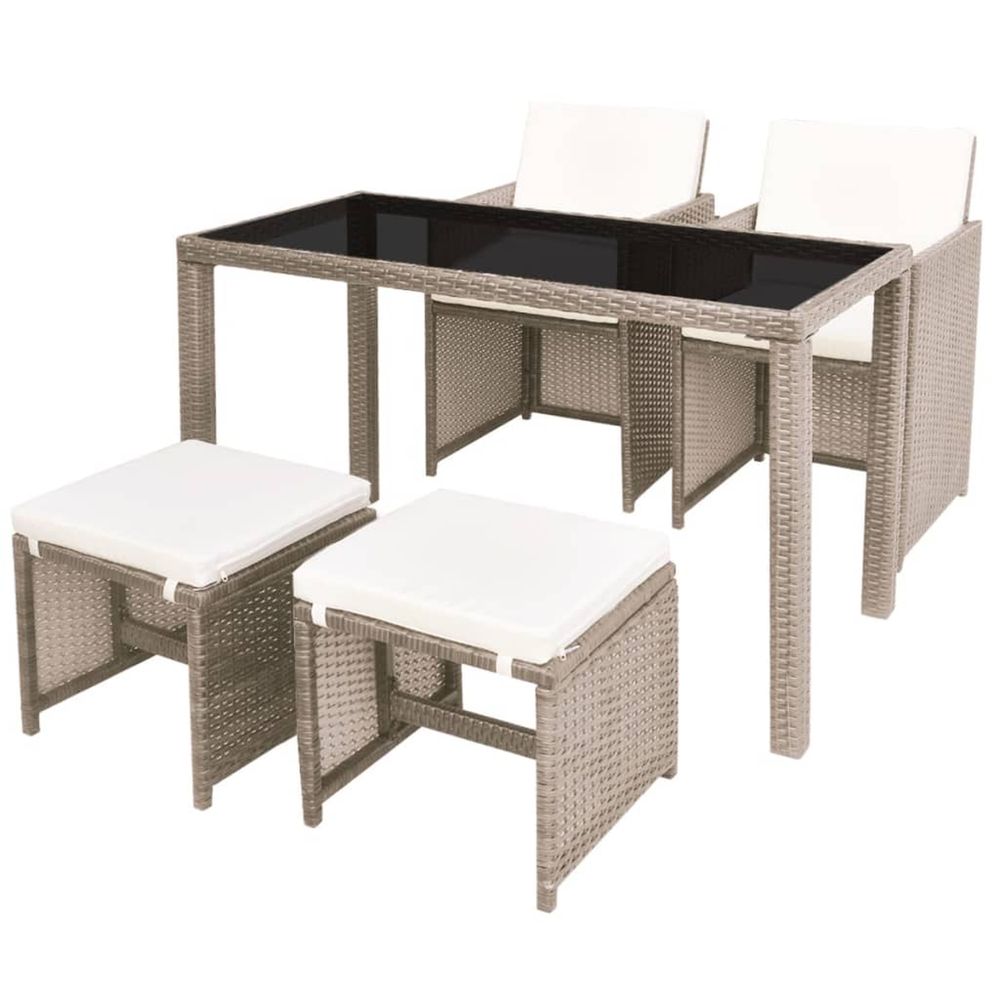 Ensemble à manger d'extérieur avec coussins 5 pcs rotin beige