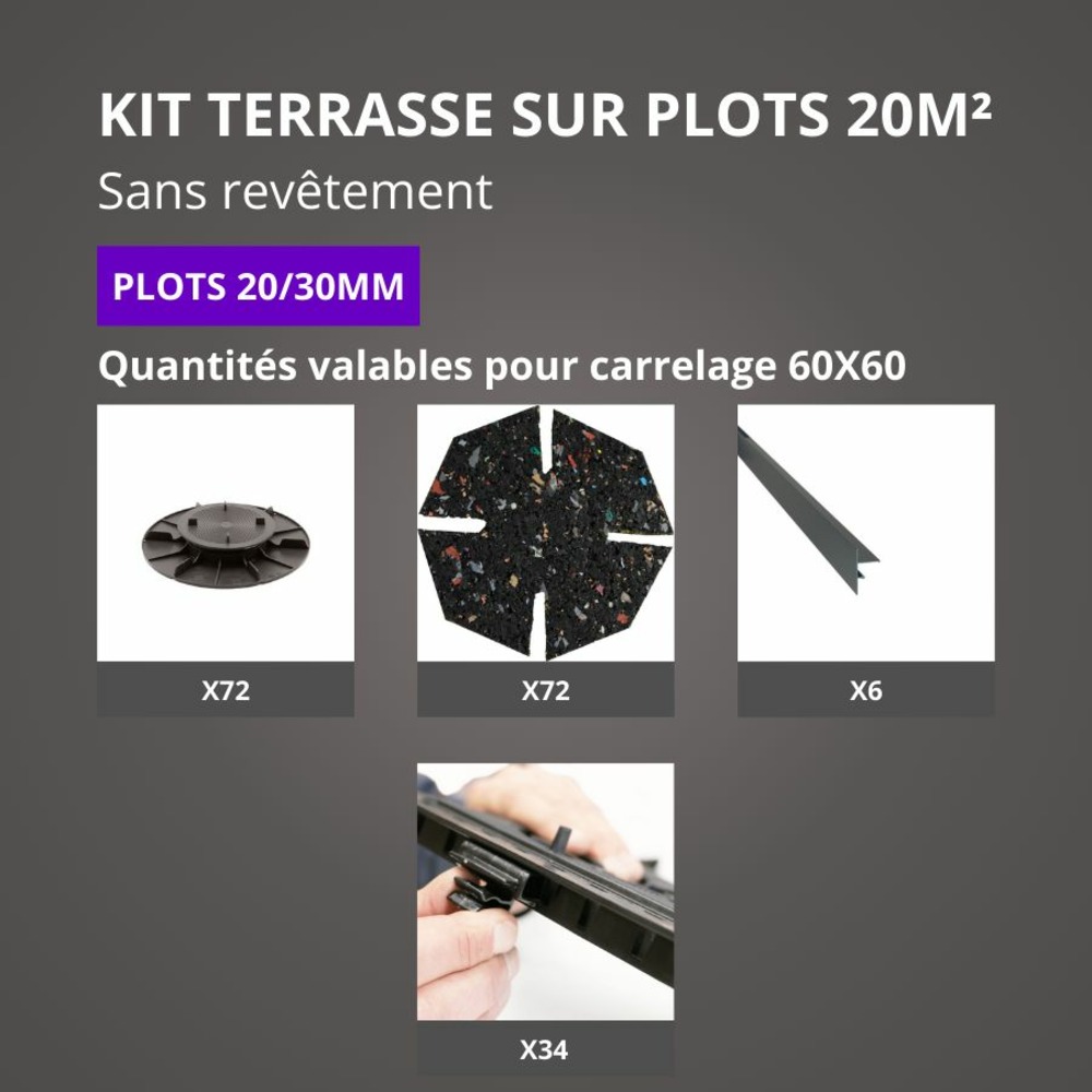 Kit terrasse sur plots sans revêtement 20m² - finition gris anthracite - 20/30 mm - jouplast