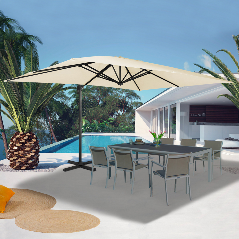 Parasol déporté inclinable rotatif 360 calvi écru 3x4 m avec housse