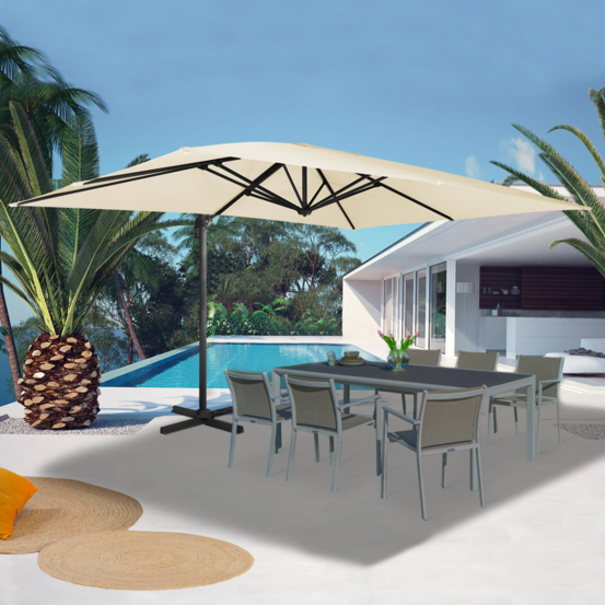 Parasol déporté inclinable rotatif 360 calvi écru 3x4 m avec housse