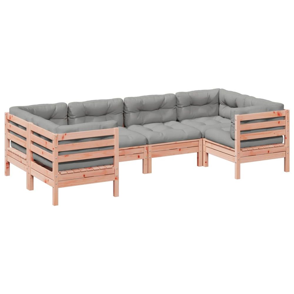 Salon de jardin 6 pcs et coussins bois massif sapin de douglas