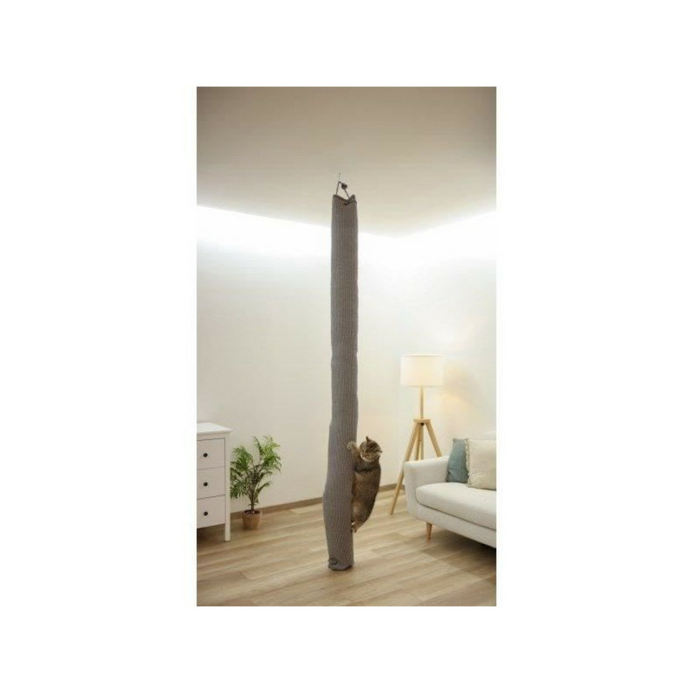 Sac d'escalade pour chats - kerbl - climber - 16 x 16 x 240 cm - fixation plafond - gris