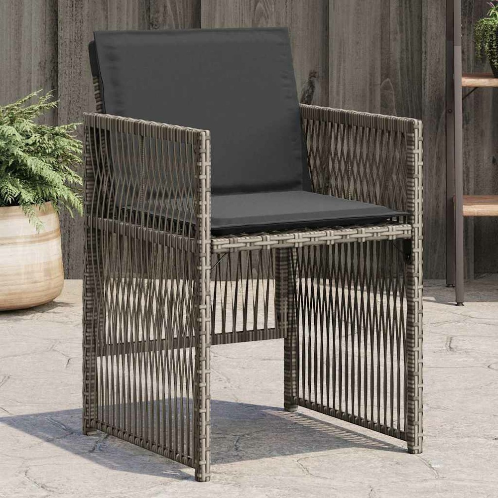 Chaises de jardin avec coussins lot de 4 gris résine tressée