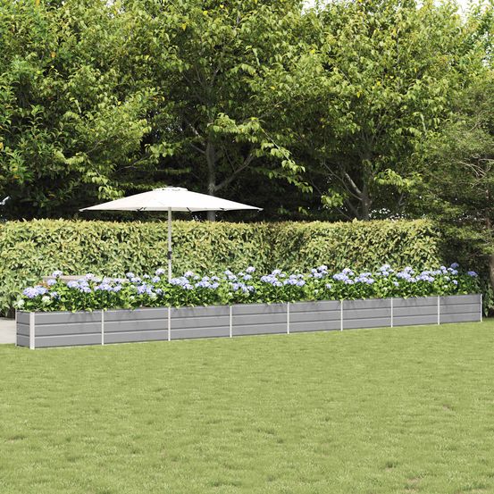 Jardinière géante acier galvanisé pour aménagement public et jardin 770x50x45 cm gris clair