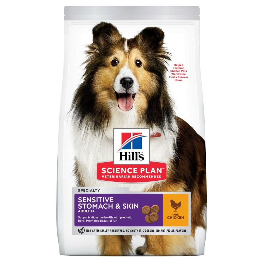 Croquettes chien science plan adulte medium sensitive stomach & skin poulet - hill's 14 kg
