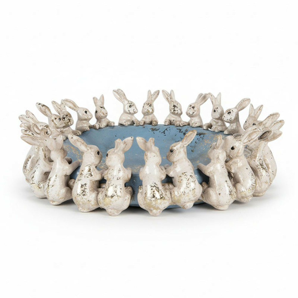 Bol de décoration résine lapins beige 23x23x7cm