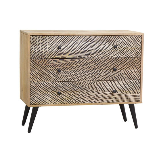 Commode en manguier gravé et métal savage