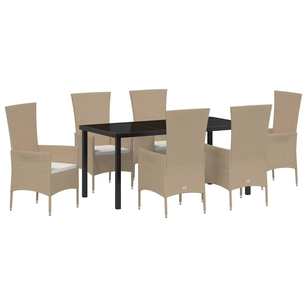Ensemble de salle à manger pour jardin 7 pcs beige polyrotin