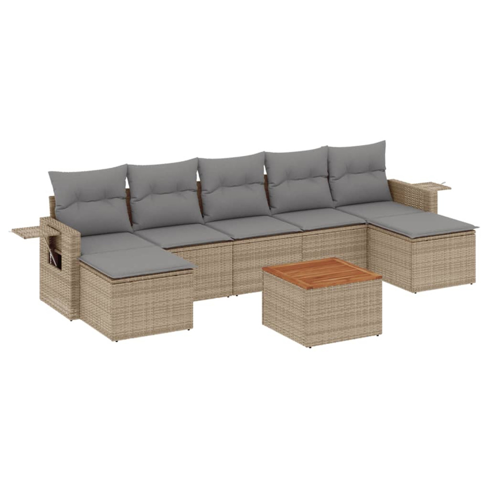 Salon de jardin avec coussins 8 pcs beige résine tressée