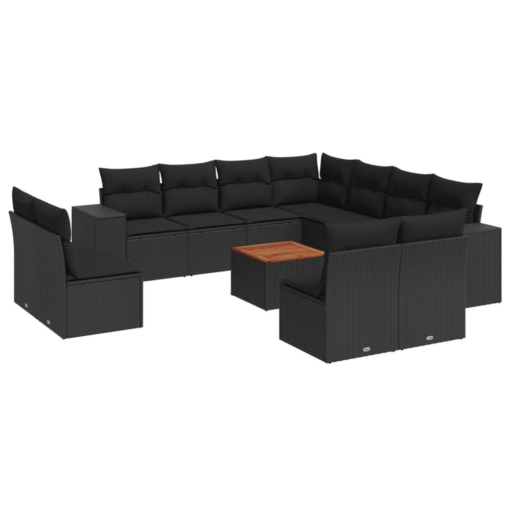 Salon de jardin 12 pcs avec coussins noir résine tressée
