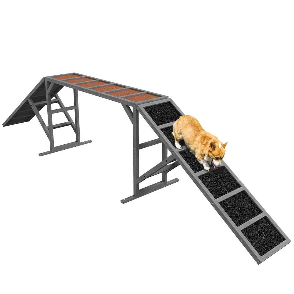 Passerelle agilité chien en bois de sapin 335 x 55 x 60 cm grise antidérapante - comfortxl outdoor living