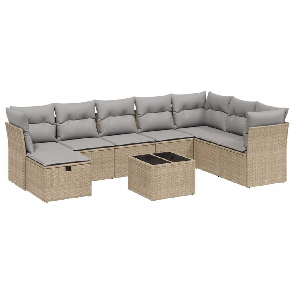 Salon de jardin avec coussins 9pcs mélange beige résine tressée