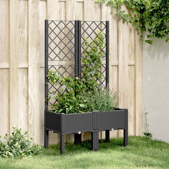 Jardinière surélevée avec treillis pp pour plantes grimpantes jardin balcon noir 80x40 cm