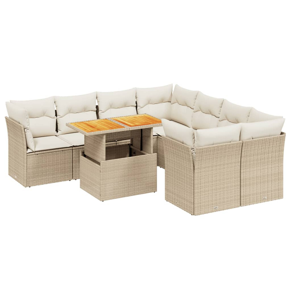 Salon de jardin avec coussins 9 pcs beige résine tressée