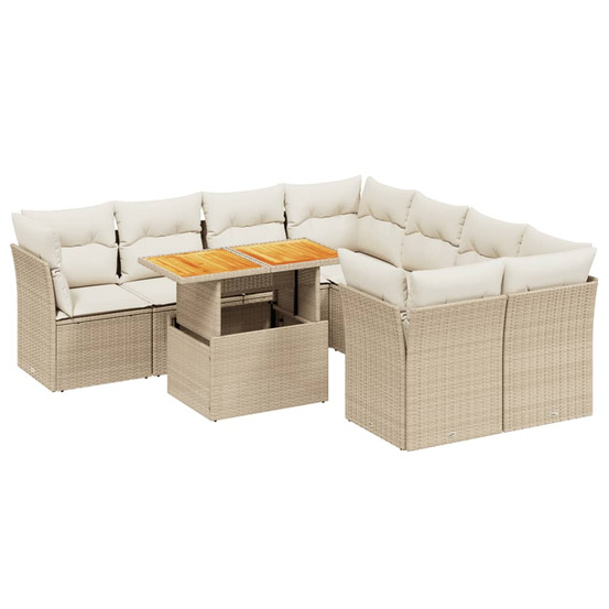 Salon de jardin avec coussins 9 pcs beige résine tressée