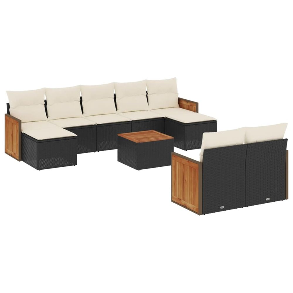 Salon de jardin 10 pcs avec coussins noir résine tressée