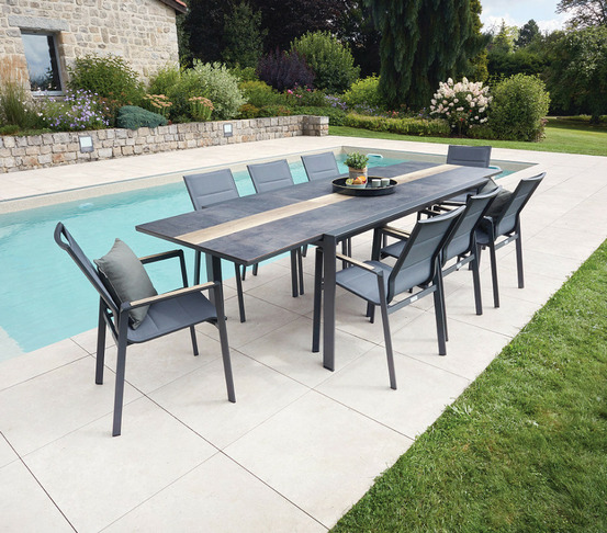 Ensemble table et chaises de jardin - 8 places - gris anthracite - carmel xl new