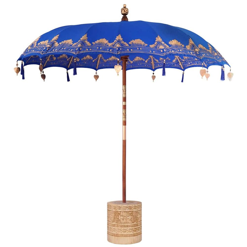 Parasol balinais avec base bleu 215 x 215 x 260 cm