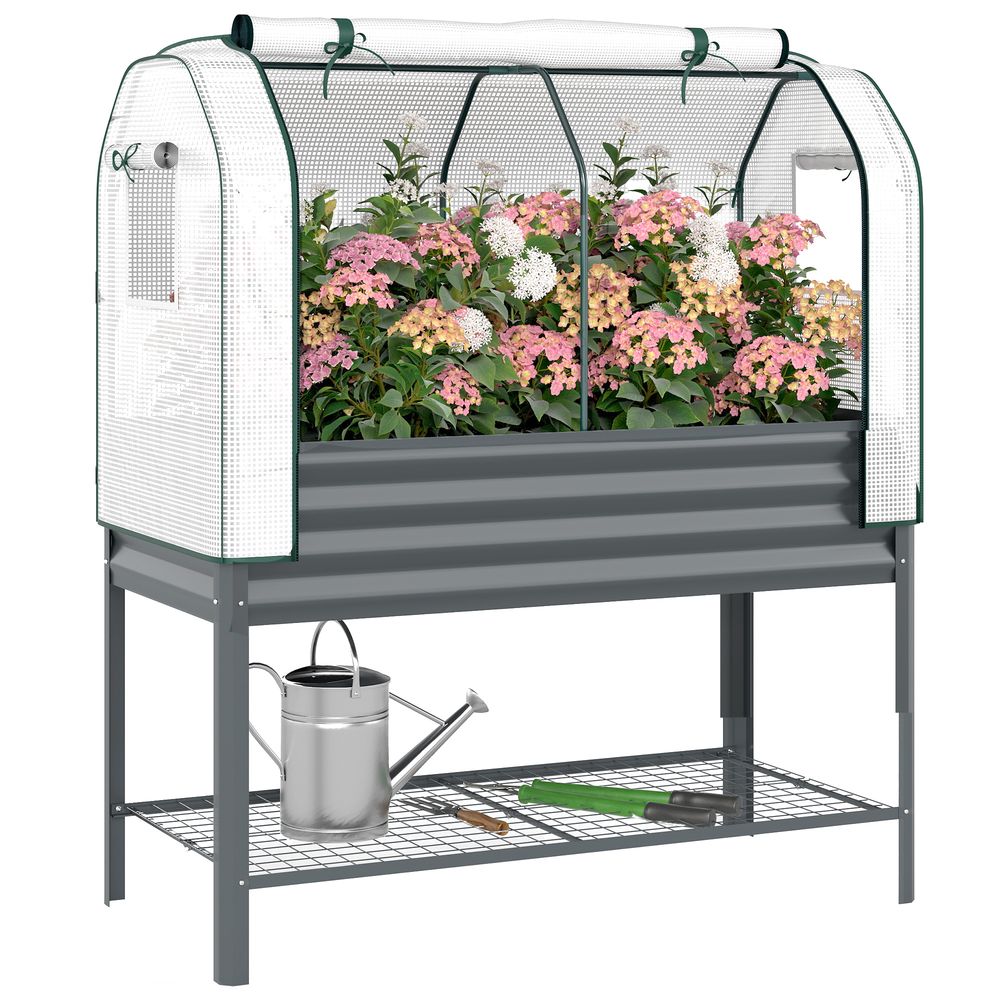 Potager surélevé métal galvanisé 120x55x140 cm gris serre pe 167 l avec étagère