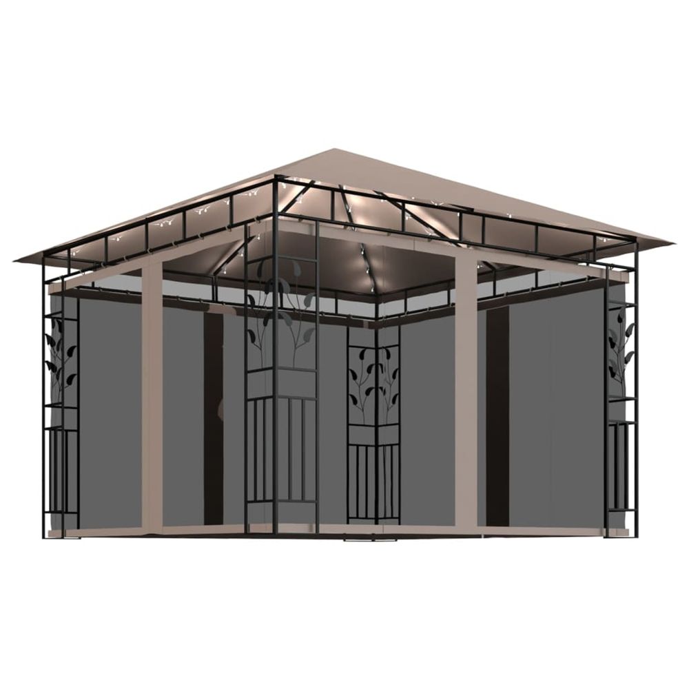 Tonnelle avec moustiquaire et lumières led 3x3x2,73 m taupe