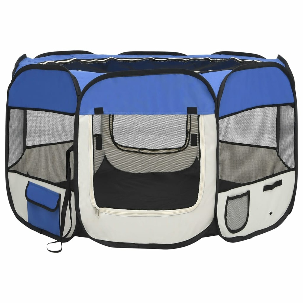 Parc pliable pour chien avec sac de transport 110 x 110 x 58 cm bleu