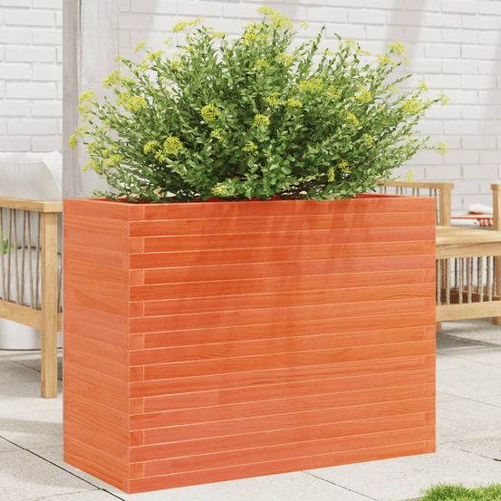 Grand bac à fleurs bois pin massif pour plantation extérieure marron 90cm