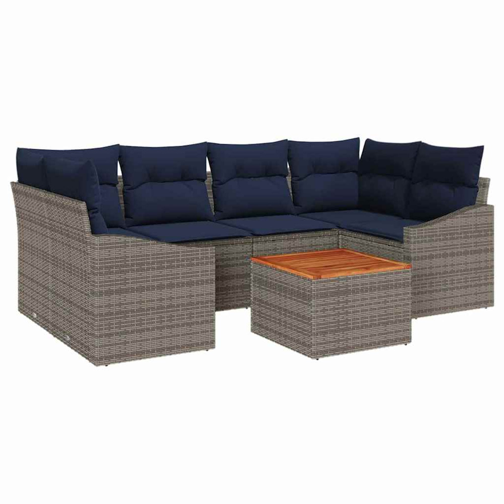 Ensemble de canapé de jardin 7 pcs gris et bleu marine