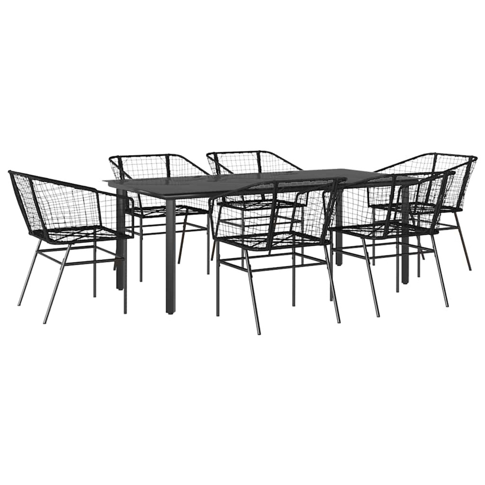 Ensemble à manger de jardin 7pcs noir poly rotin verre