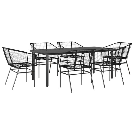 Ensemble à manger de jardin 7pcs noir poly rotin verre