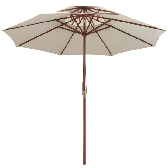 Parasol mobilier de jardin terrasse 270 x 270 cm poteau en bois blanc crème