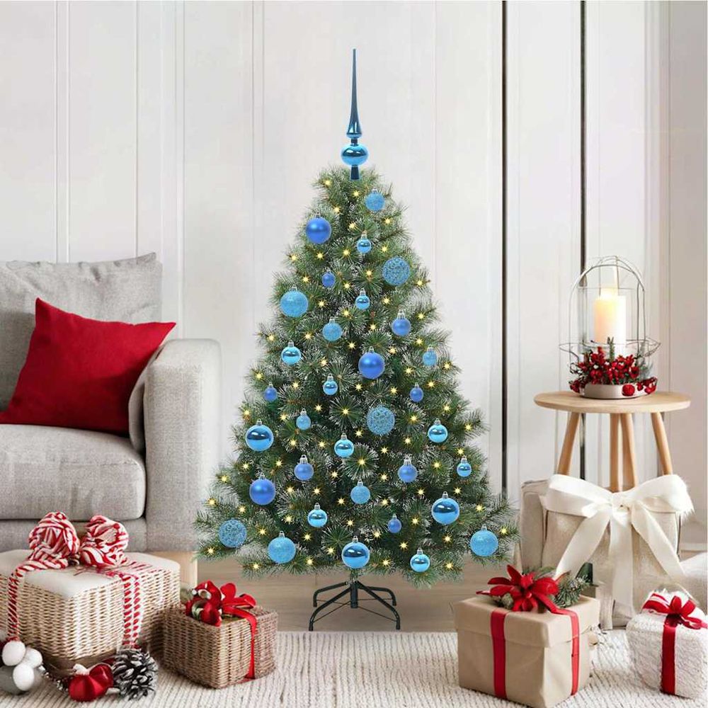 Petit sapin de noël artificiel 120 cm décoré, guirlande 150 led usb et 61 boules