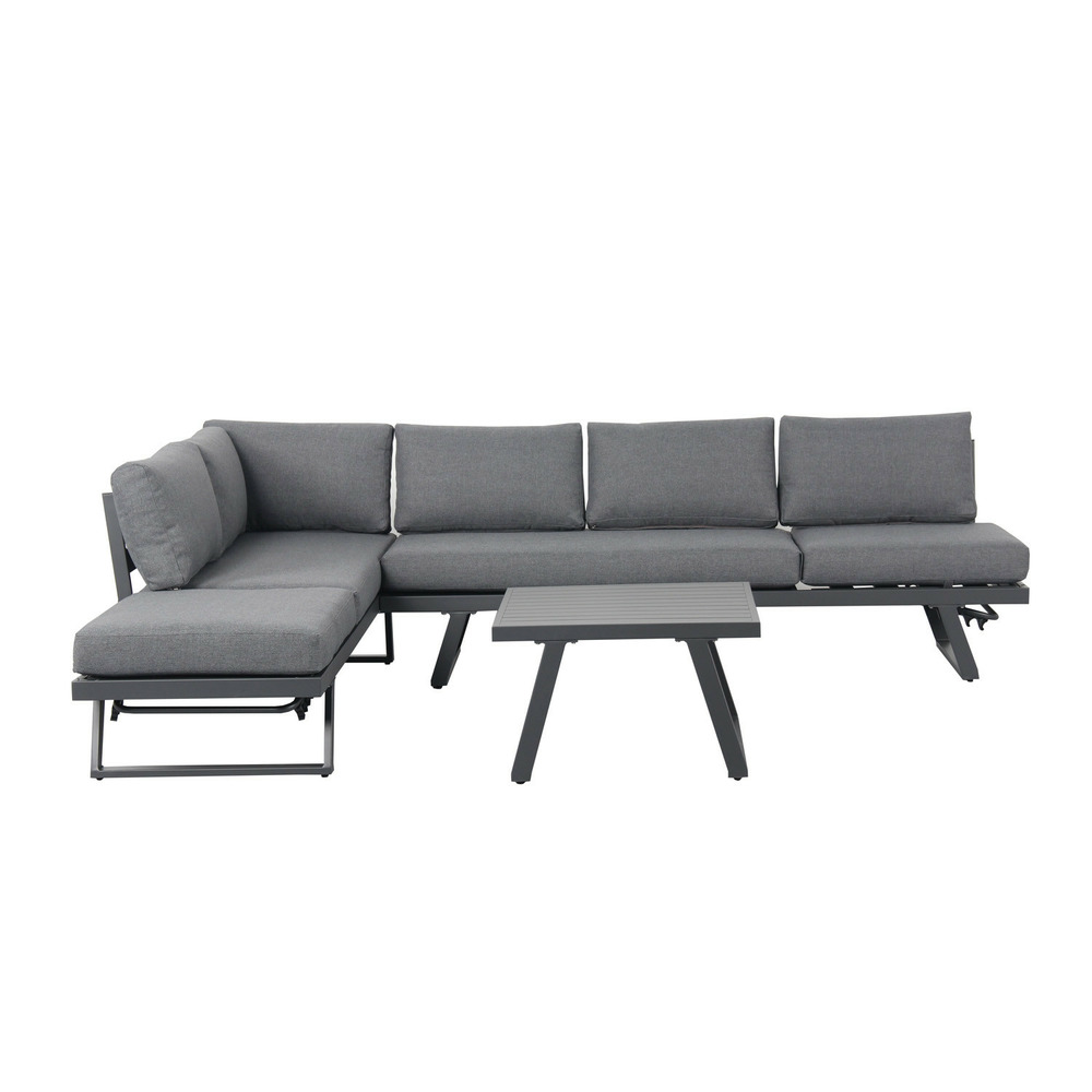 Salon de jardin fonctionnel modulable en aluminium design - gris anthracite - helios