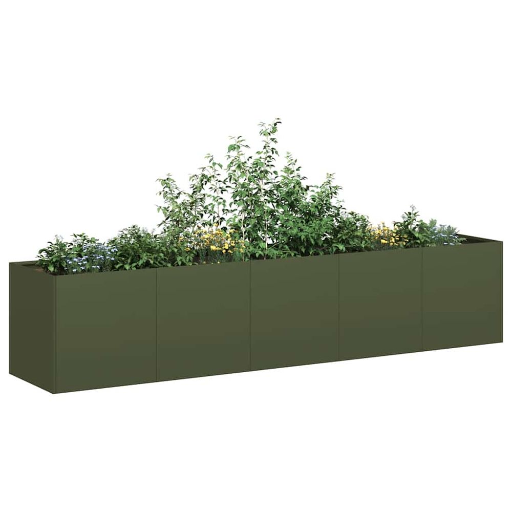 Grande jardinière acier vert olive pour bordure ou potager 200x40x40 cm
