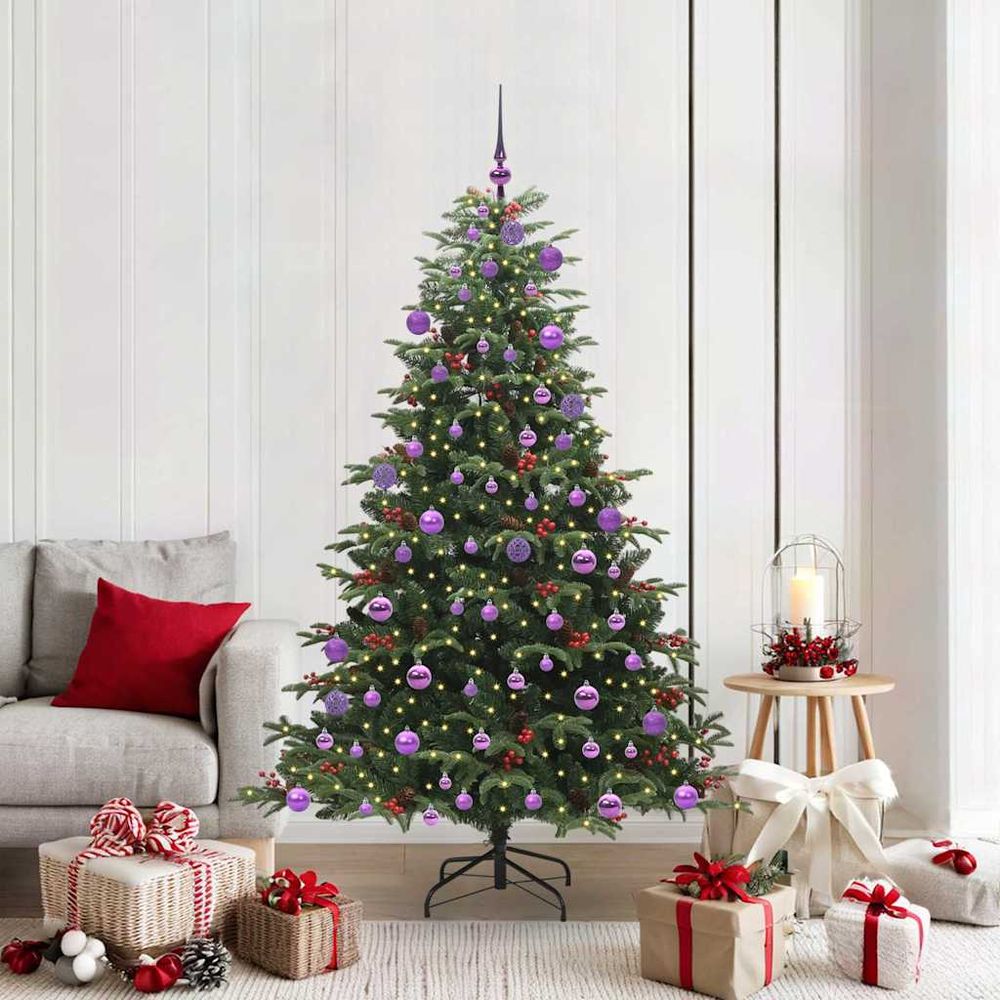 Sapin de fêtes artificiel 180 cm avec éclairage led intégré, kit de 120 boules de noël et cime inclus, connexion usb