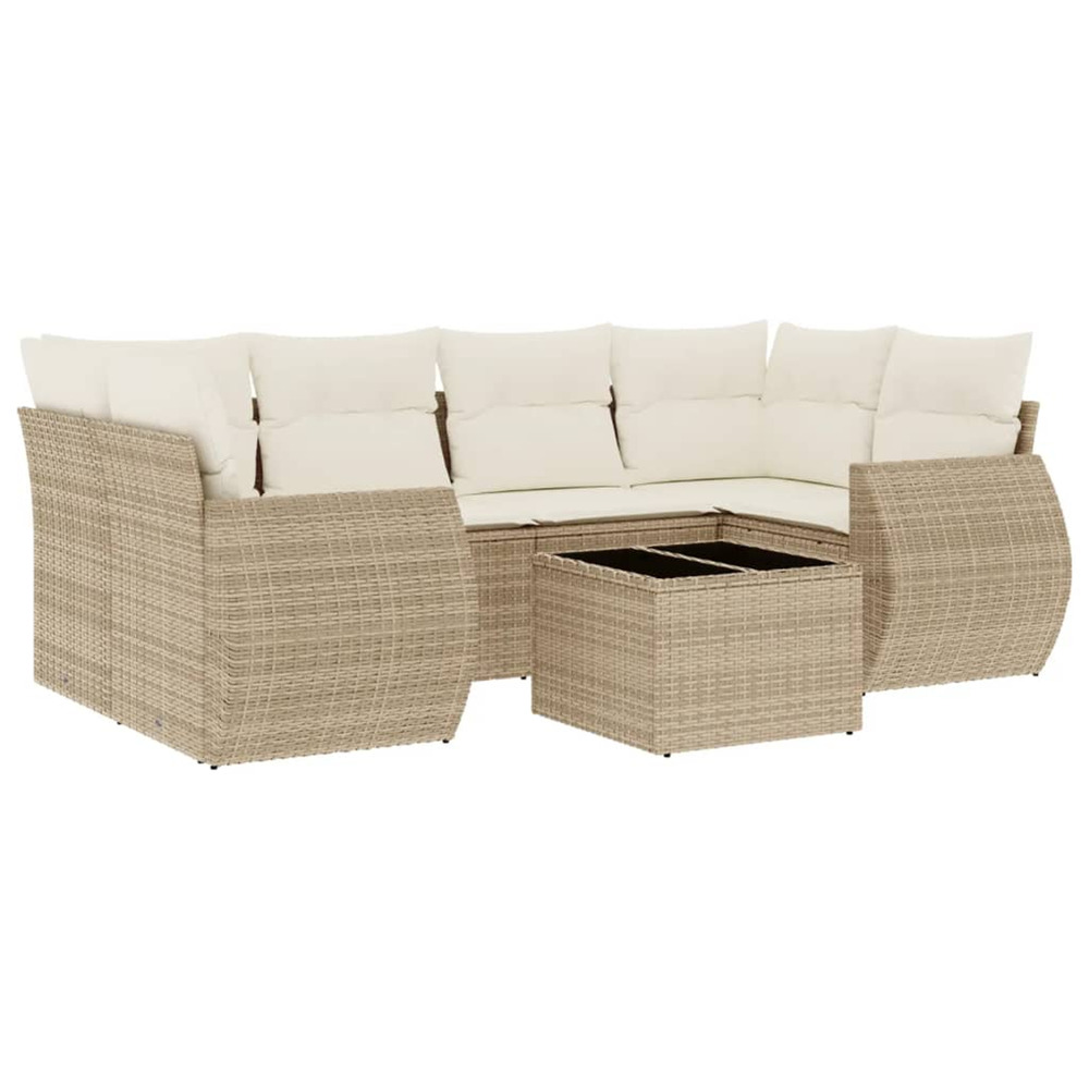 Salon de jardin avec coussins 7 pcs beige résine tressée