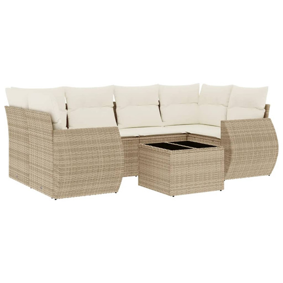 Salon de jardin avec coussins 7 pcs beige résine tressée