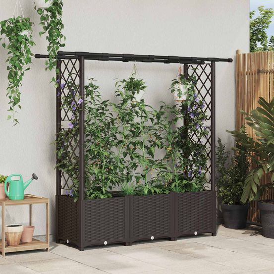 Lit potager surélevé treillis pp jardin support plantes toit plat 162,5x40x136cm marron