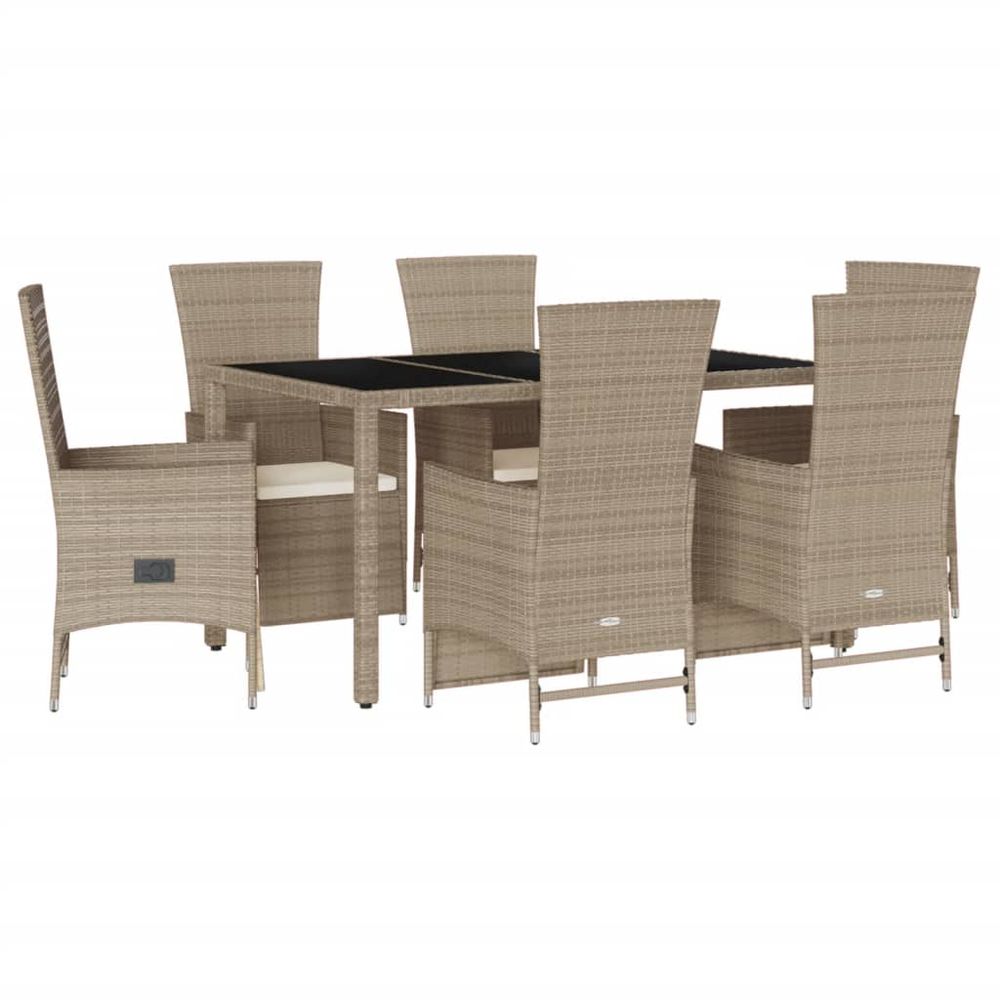 Ensemble à manger de jardin et coussins 7 pcs beige poly rotin