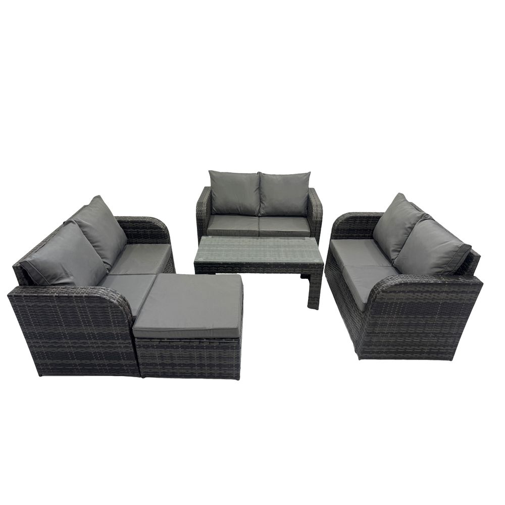 Salon de jardin 7 places meubles de jardin avec table basse canapé d'amour grand tabouret gris foncé mixte