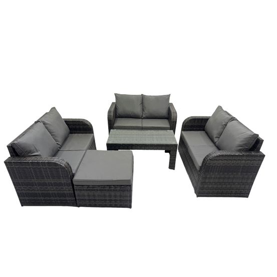 Salon de jardin 7 places meubles de jardin avec table basse canapé d'amour grand tabouret gris foncé mixte