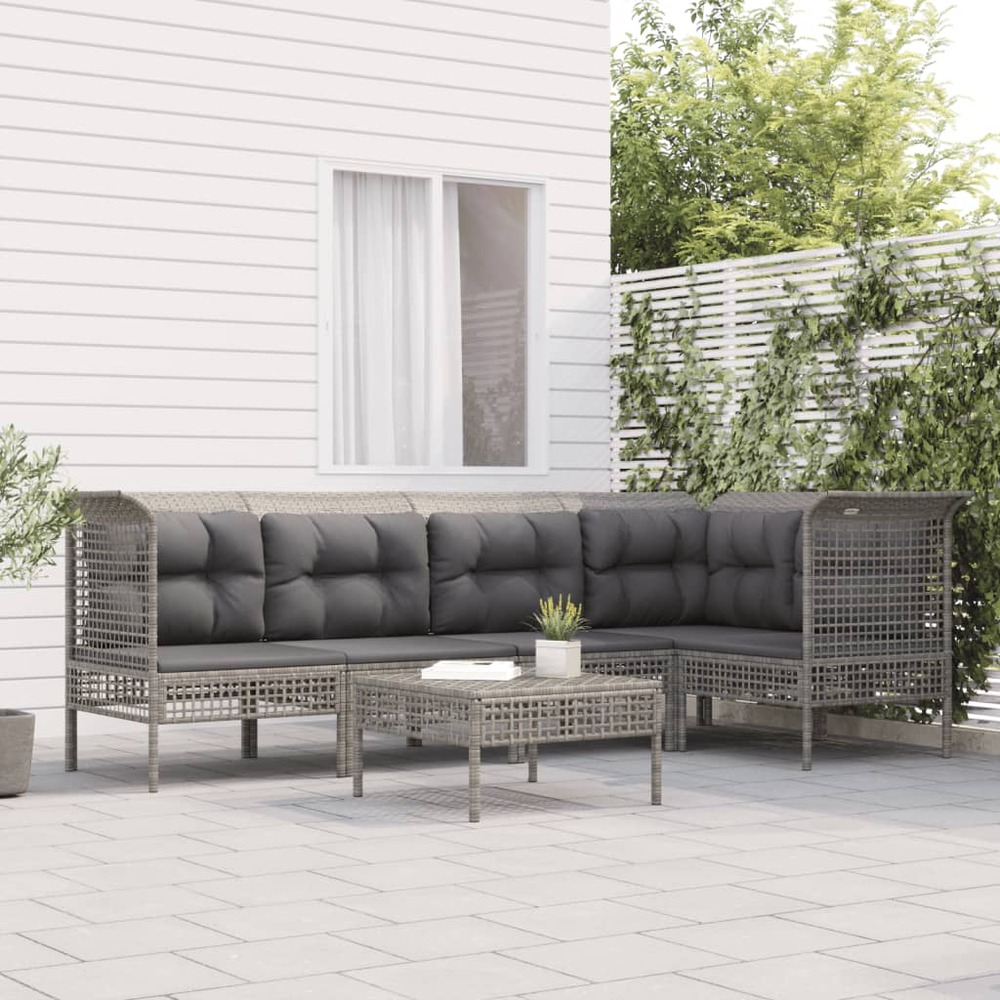 Salon de jardin 6 pcs avec coussins gris résine tressée