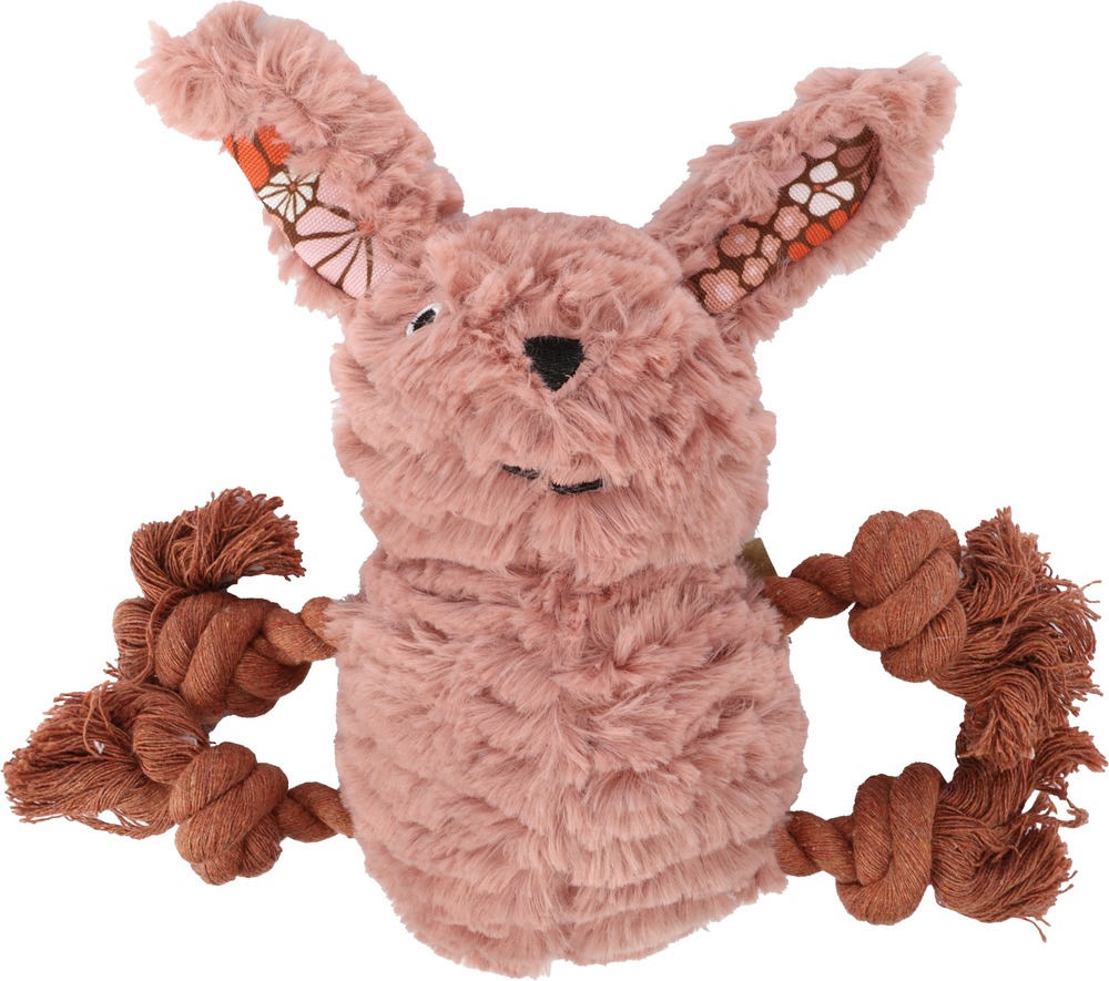 Lapin en peluche pour chien avec cordes et couineur