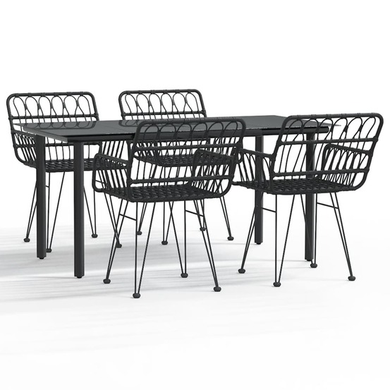 Ensemble à manger de jardin 5 pcs noir résine tressée