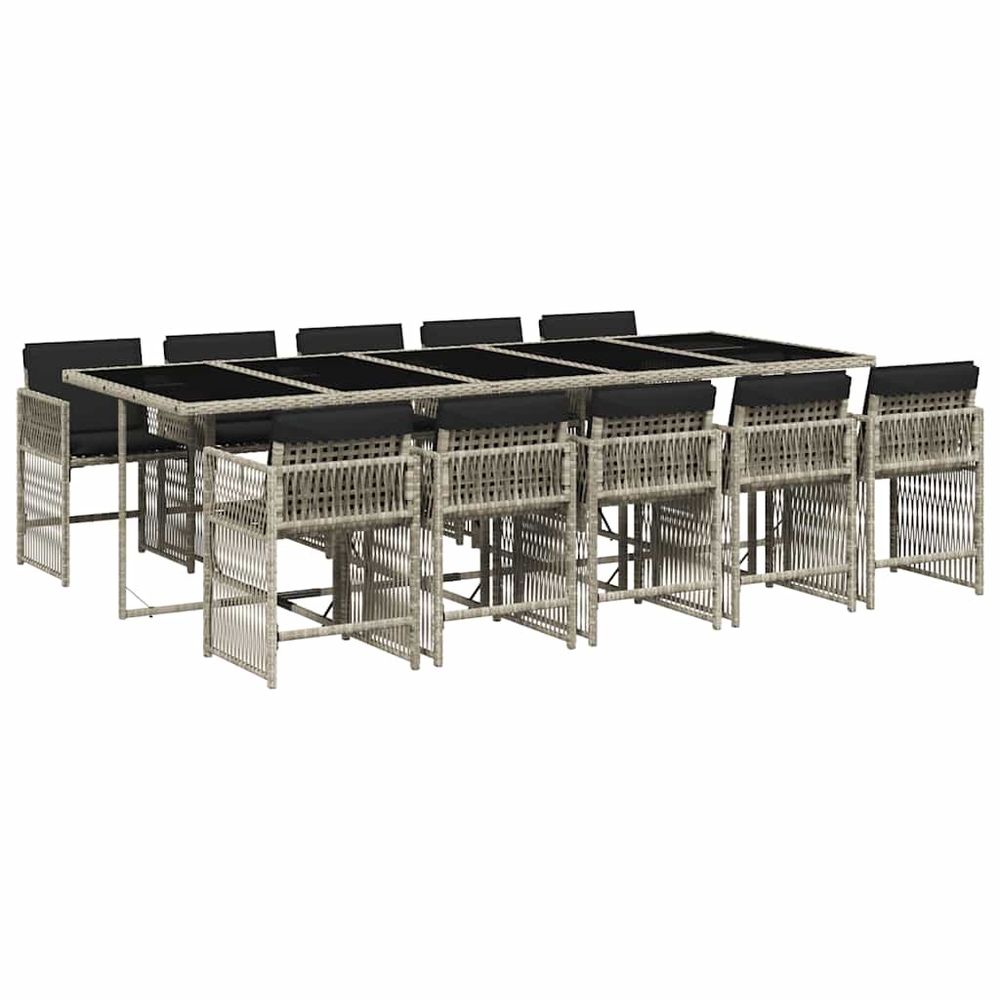 Ensemble à manger de jardin 11pcs avec coussins gris poly rotin