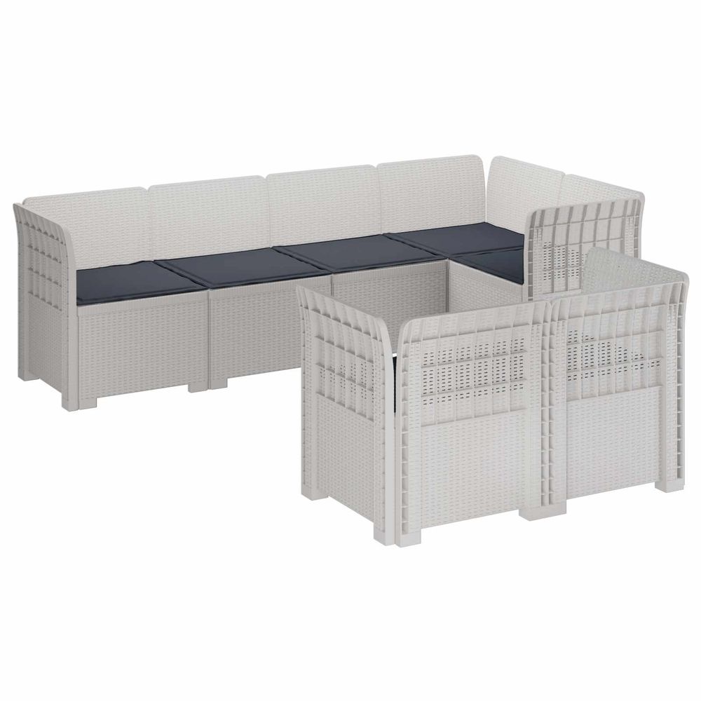Canapé de jardin 7 places avec coussins look rattan pp blanc
